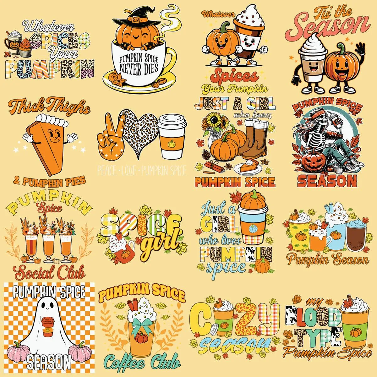 19 Pumpkin Spice Designs Bundle PNG