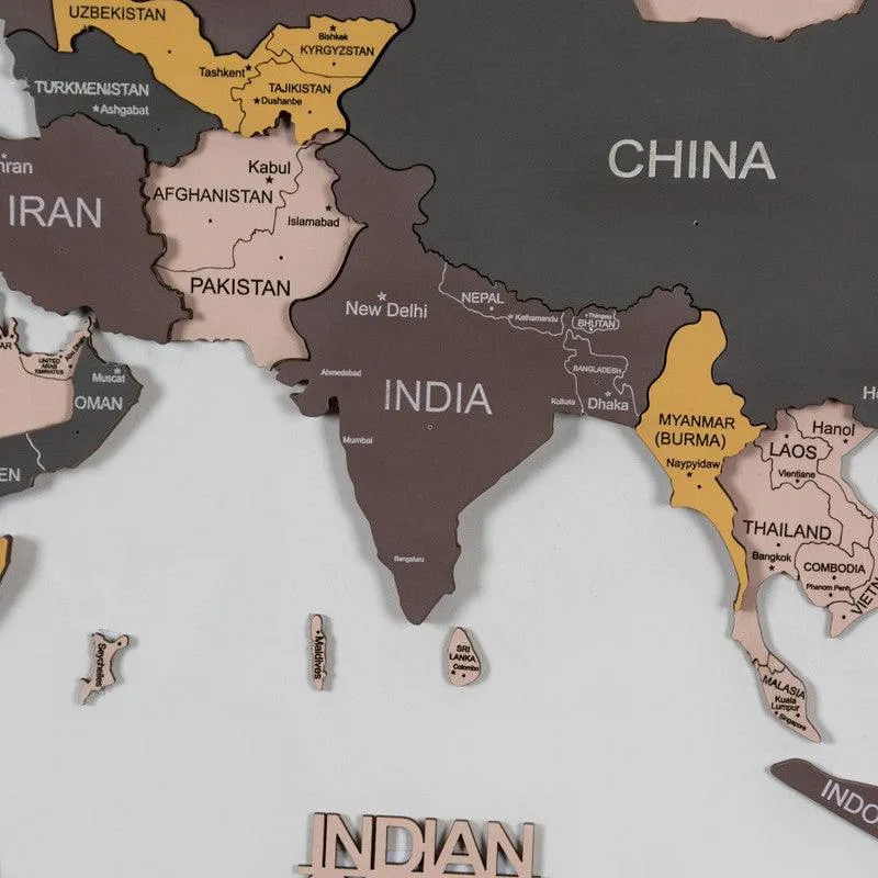 3D Colored Wooden World Map Shabby Chic Neutrals Prime