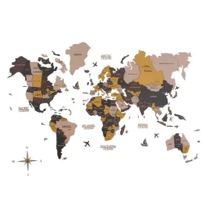3D Colored Wooden World Map Shabby Chic Neutrals Prime
