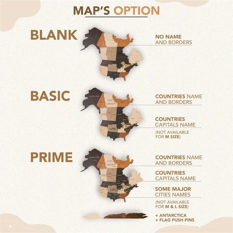 3D Colored Wooden World Map Shabby Chic Neutrals Prime