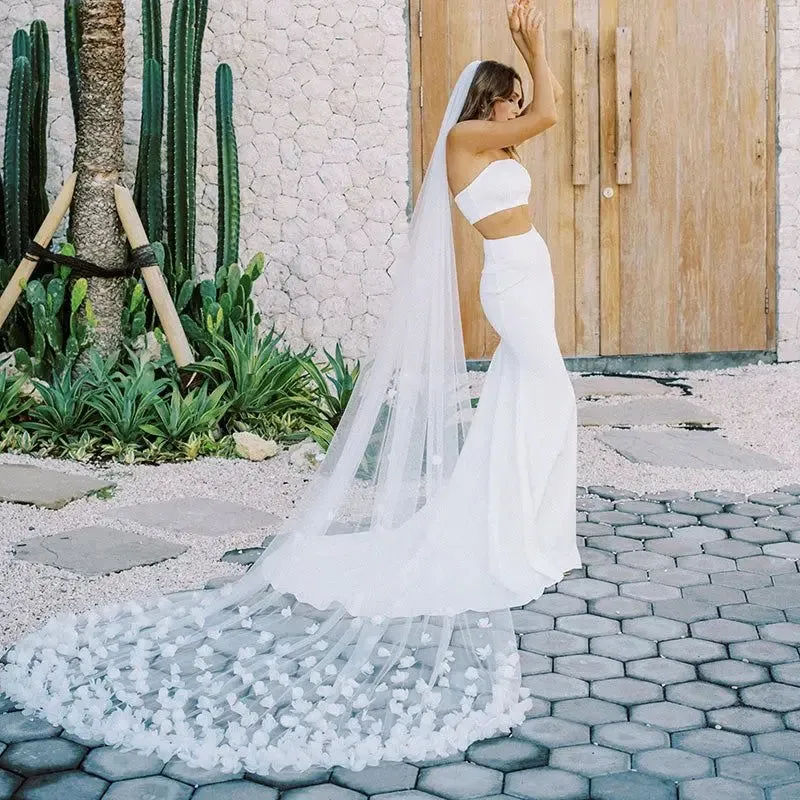 Billowing 3D Floral Extra Long Royal Bridal Veil Cathedral Length 1 Tier