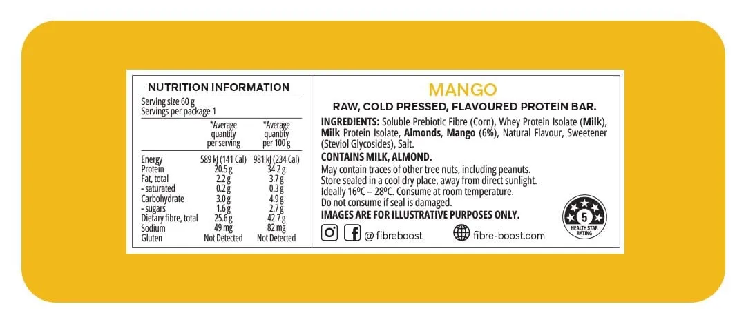 Fibre Boost Cold pressed protein bar - Mango