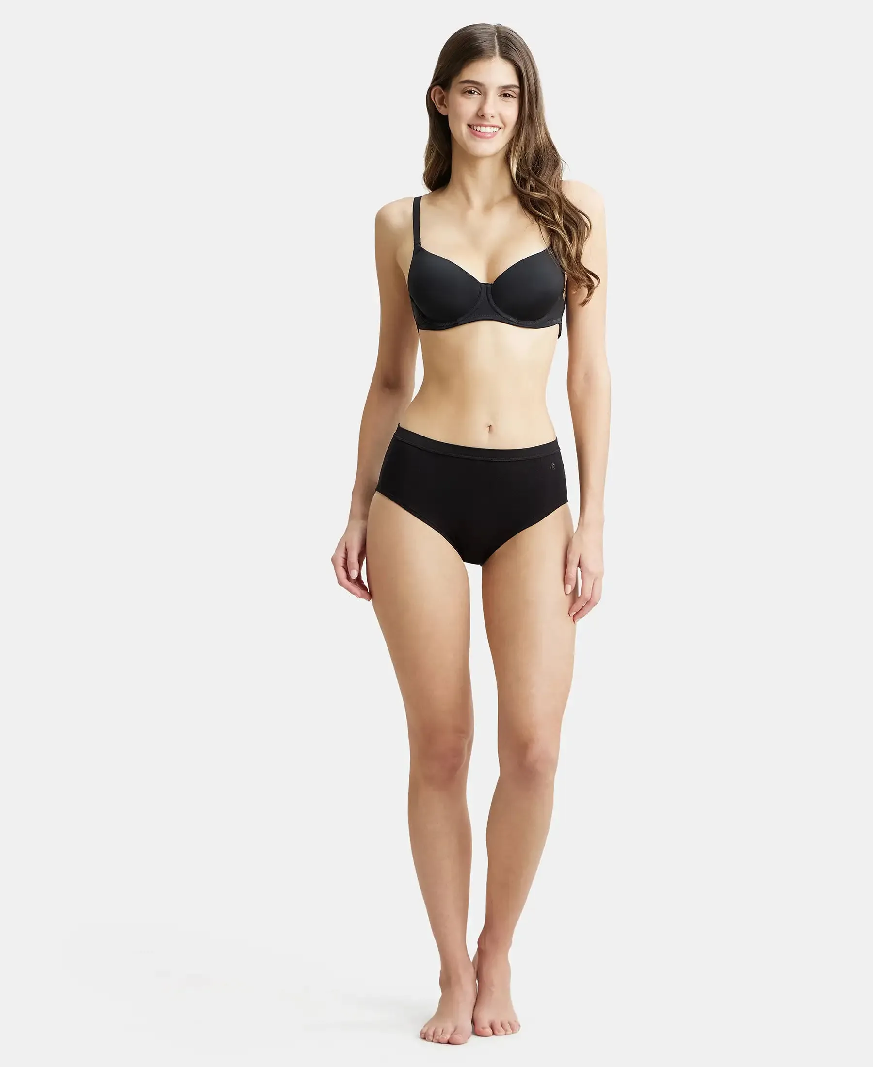 High Coverage Seamfree Microtouch Nylon Elastane Stretch High Waist Hipster With StayFresh Treatment - Black