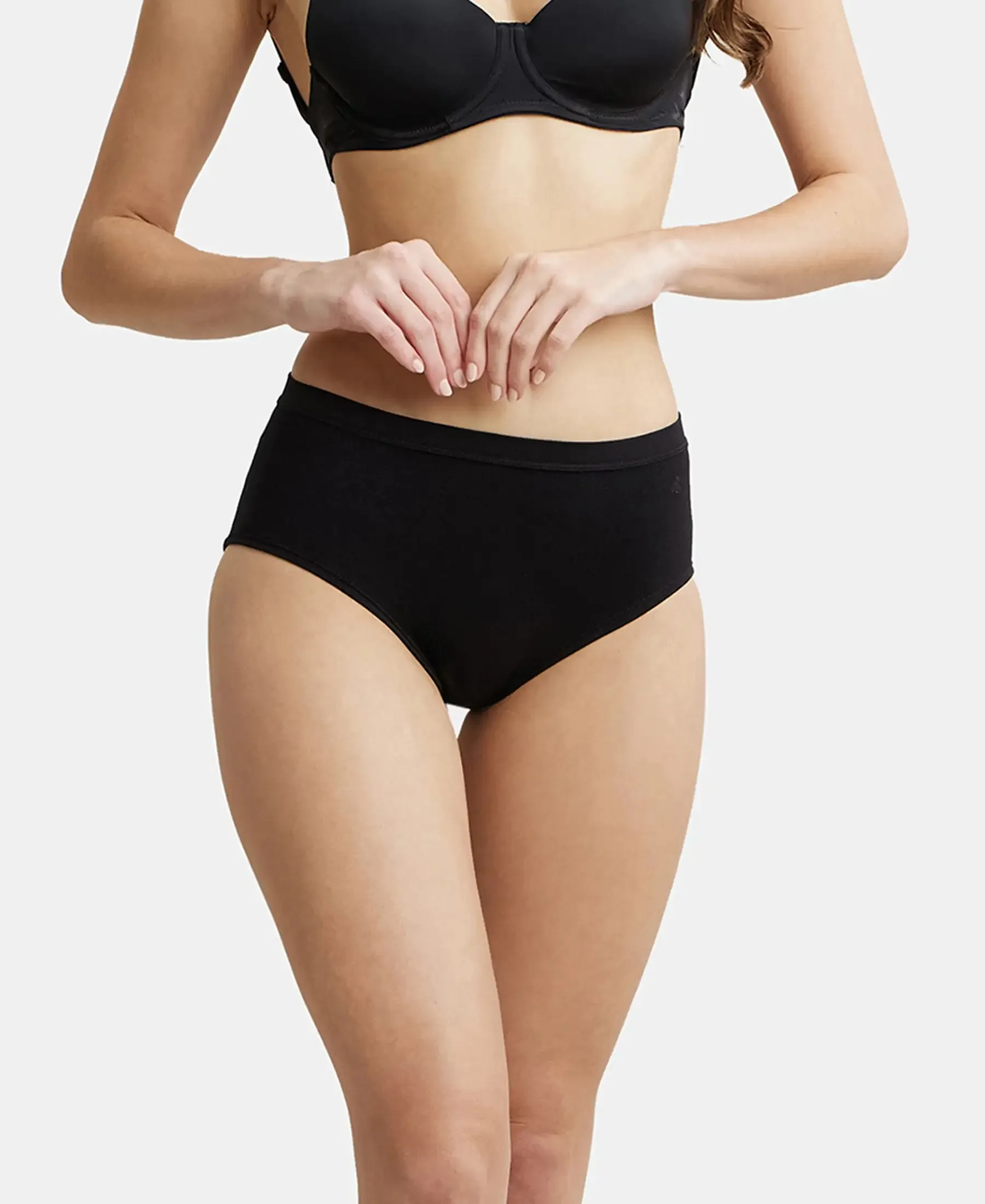 High Coverage Seamfree Microtouch Nylon Elastane Stretch High Waist Hipster With StayFresh Treatment - Black
