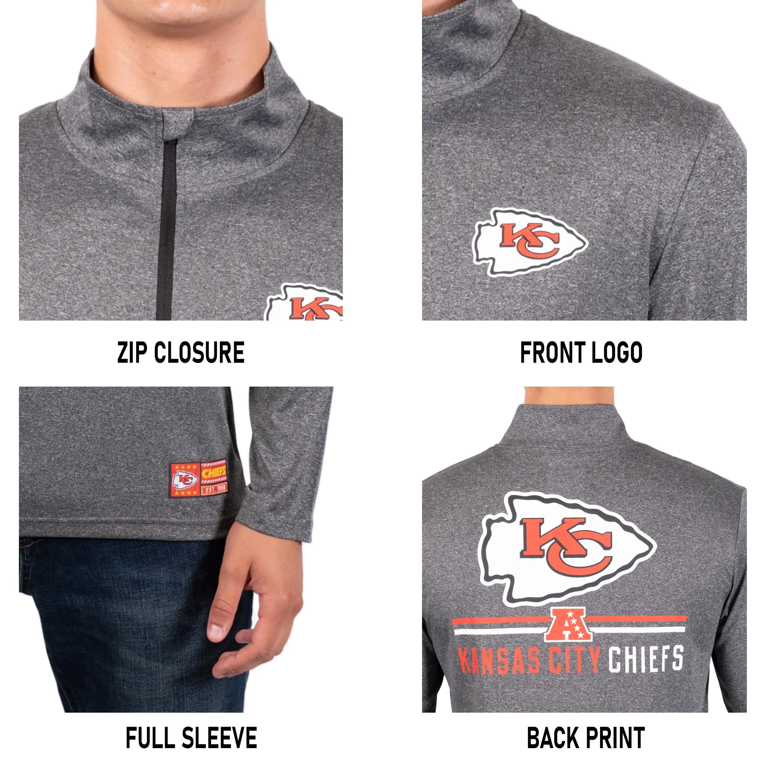 NFL Official Adults Super Soft Quarter Zip Long Sleeve T-Shirt - Unisex|Kansas City Chiefs