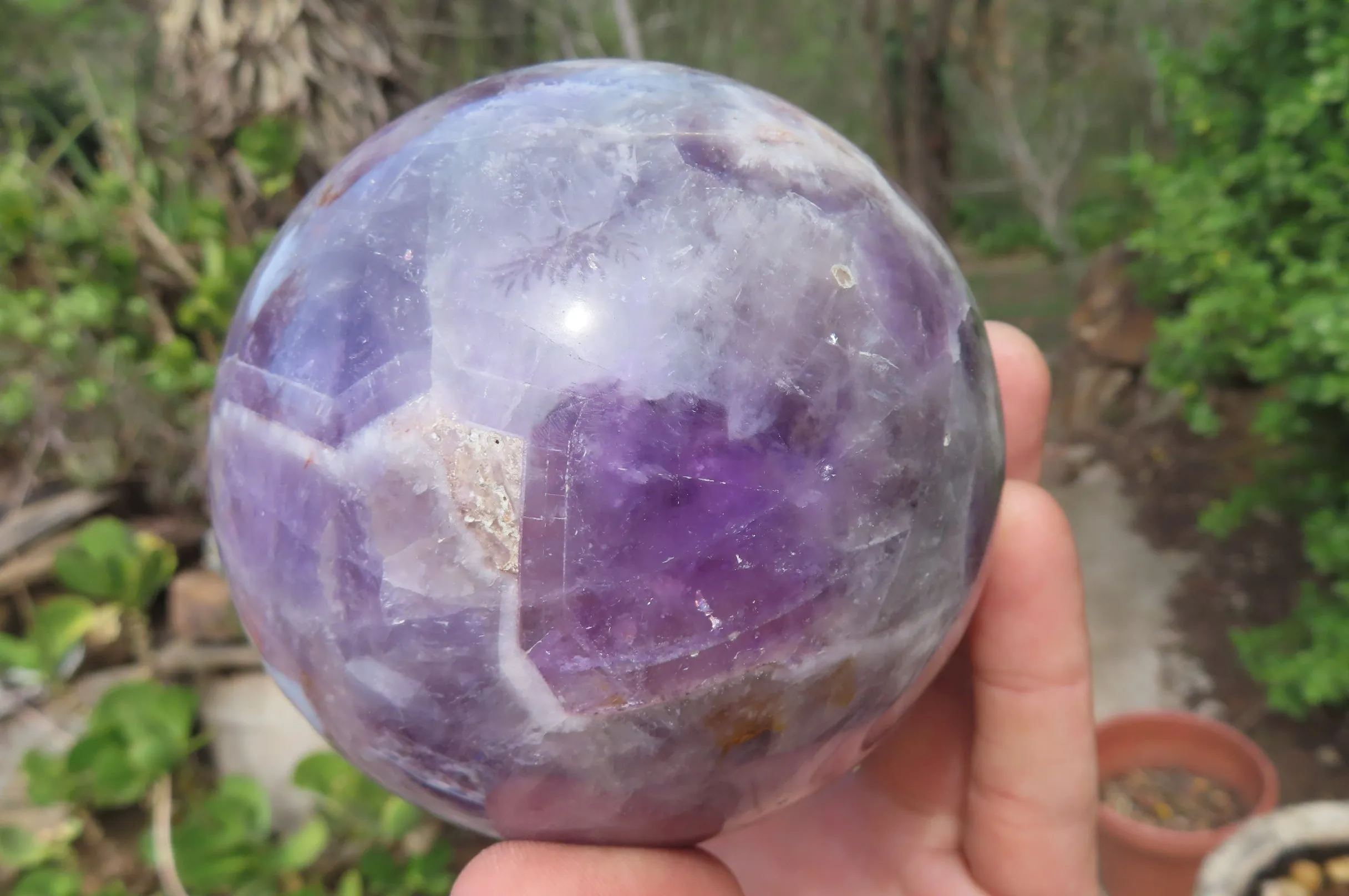 Polished Chevron Amethyst Sphere x 1 From Madagascar