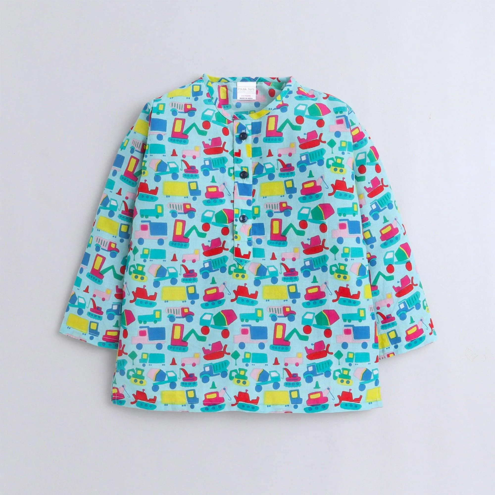 Polka Tots Kurta Pajama for Kids 100% Super Soft Cotton Night Suits for Boys & Girls Truck Green