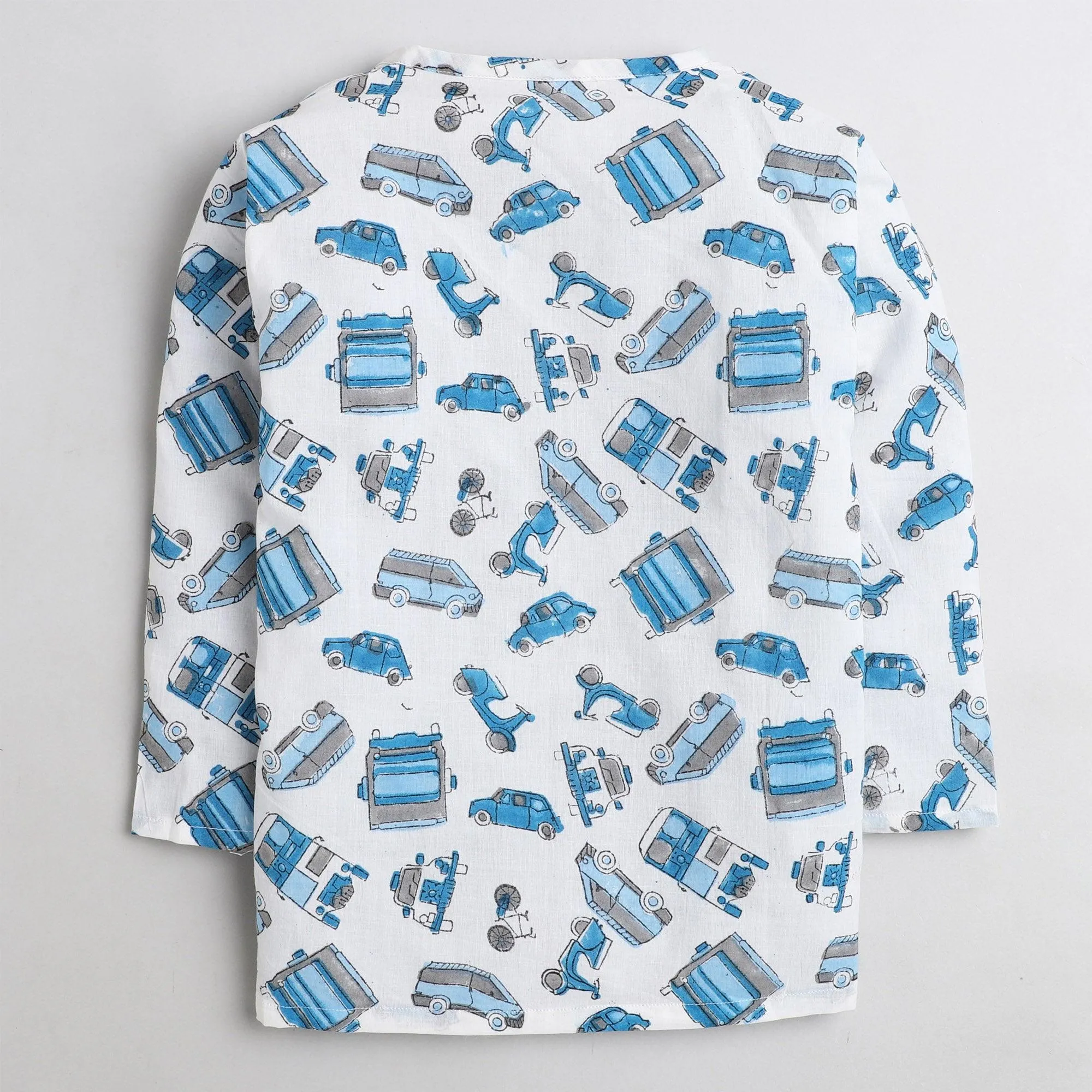Polka Tots Kurta Pajama for Kids 100% Super Soft Cotton Night Suits for Boys & Girls Vehicle - Blue