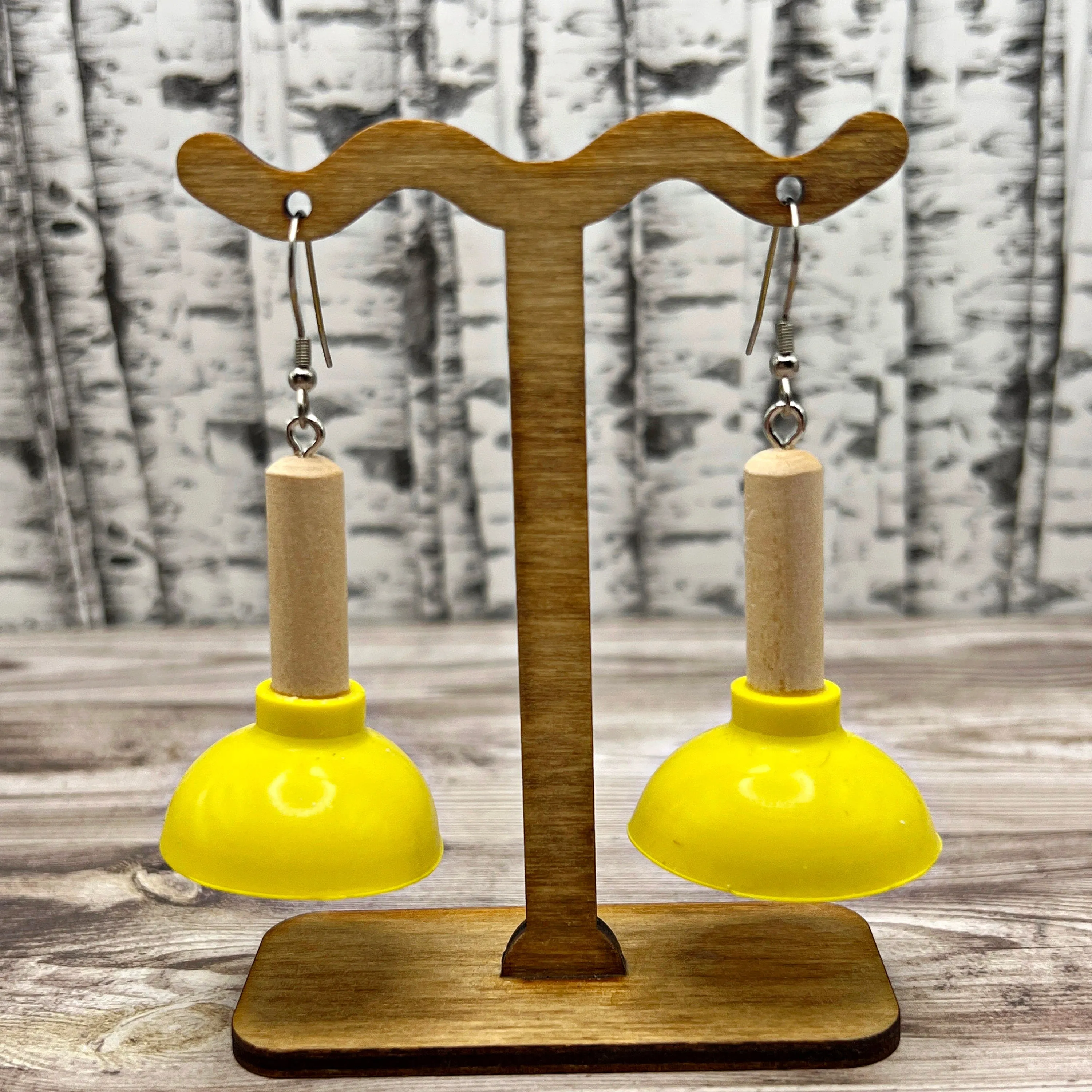 Quirky Toilet Plunger Gag Gift Stainless Steel  Earrings, Hypoallergenic Gift
