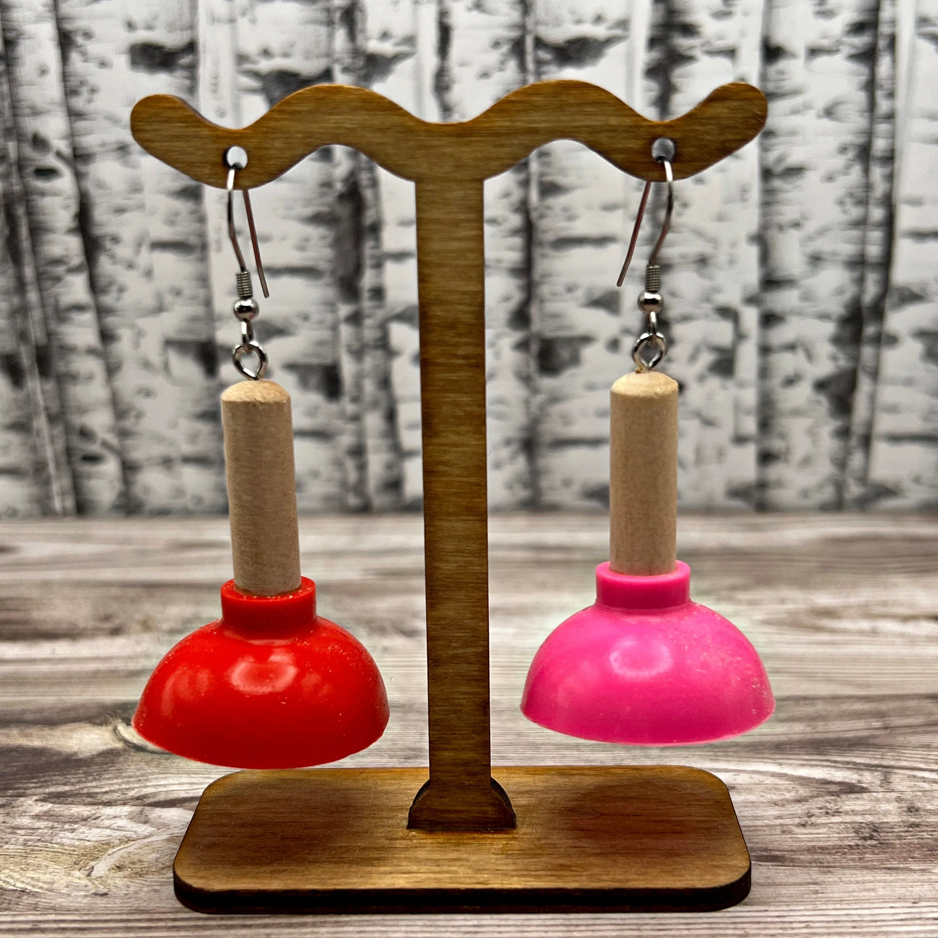 Quirky Toilet Plunger Gag Gift Stainless Steel  Earrings, Hypoallergenic Gift