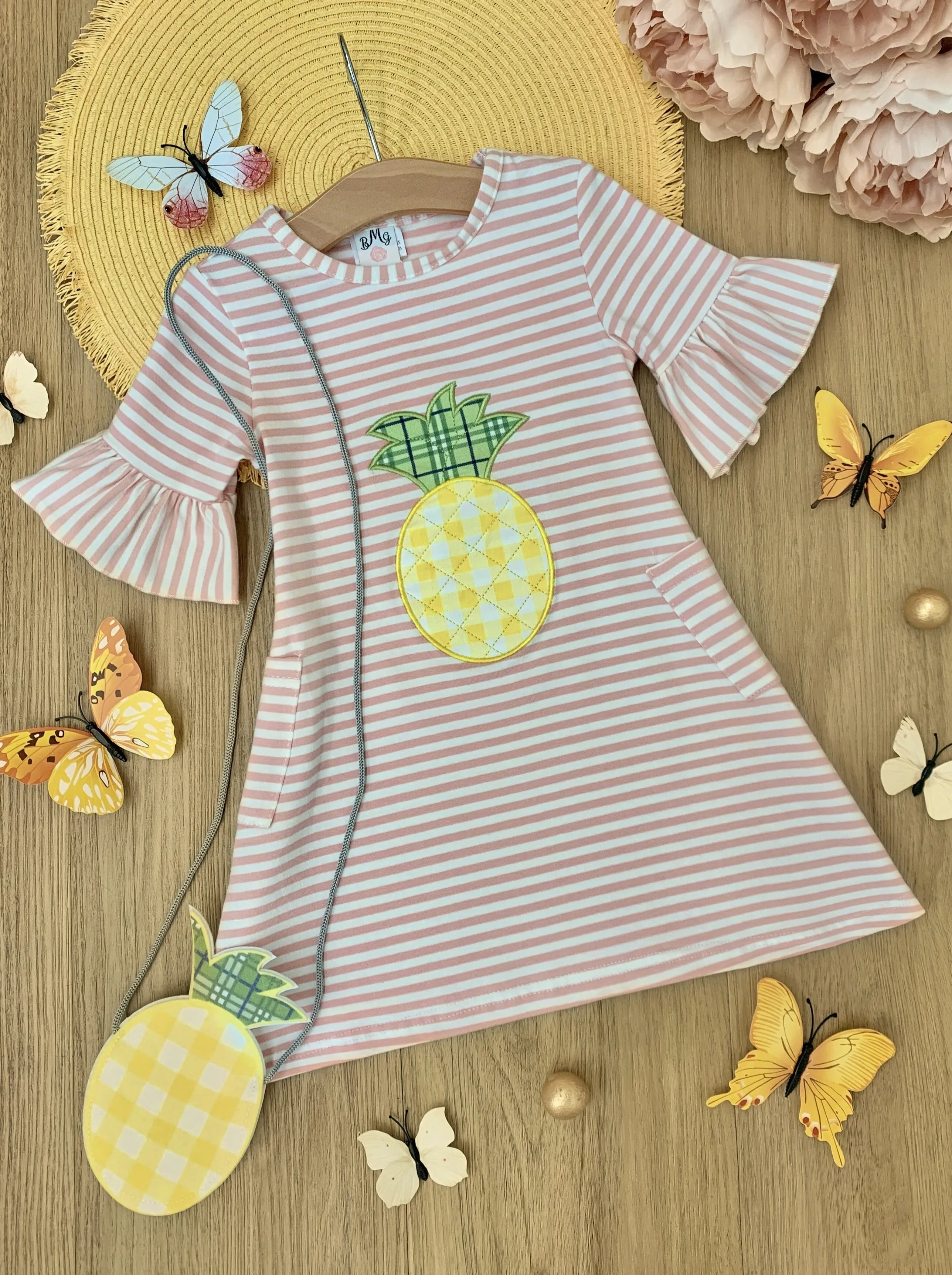 Refreshing Pineapple Dress and Purse Set