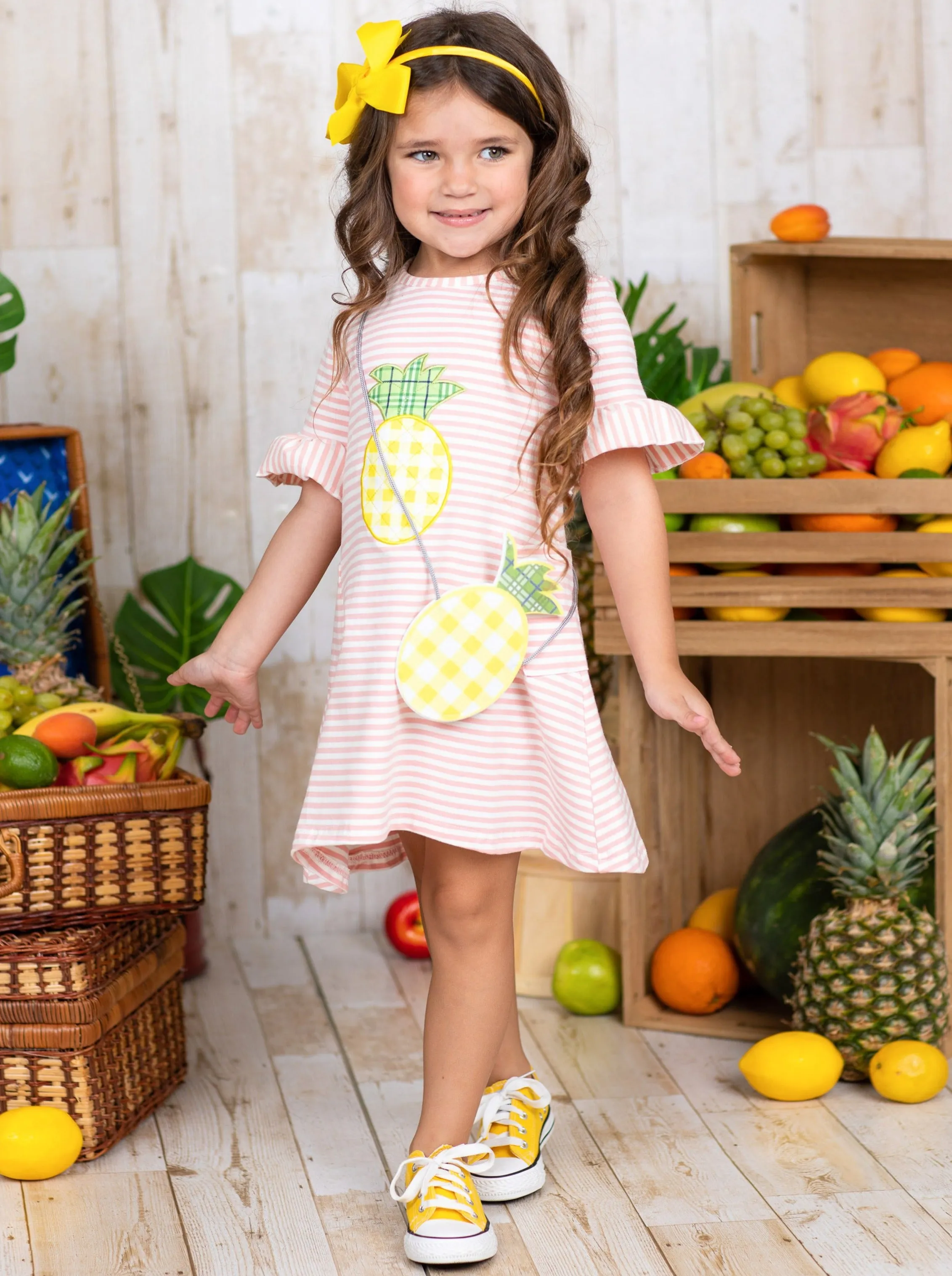Refreshing Pineapple Dress and Purse Set