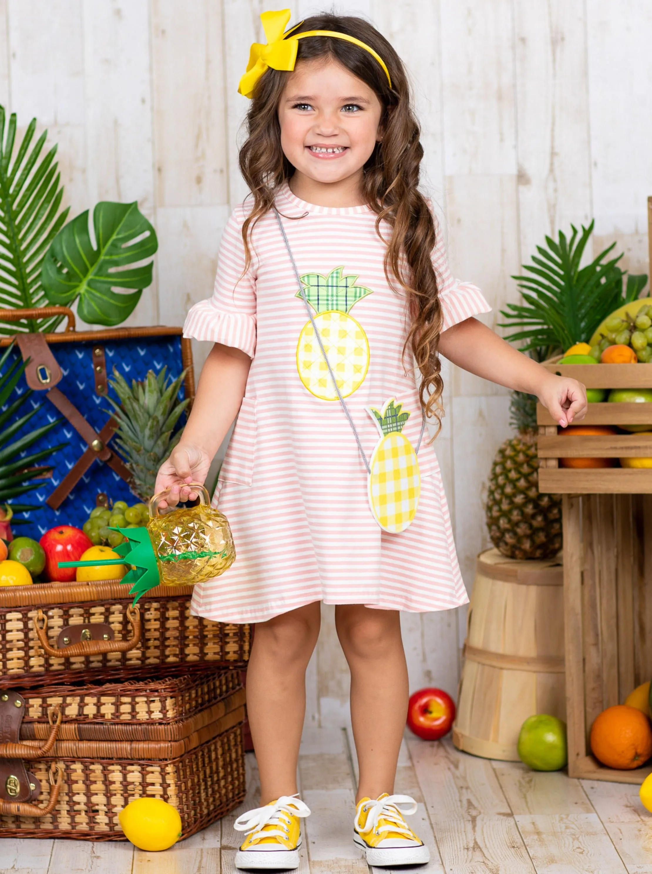 Refreshing Pineapple Dress and Purse Set